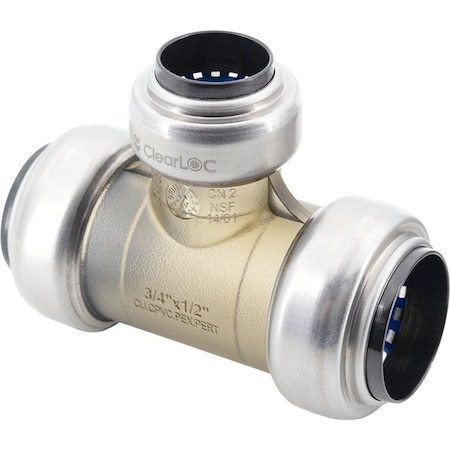 Legend Valve Transparent Push-to-Connect Fittings, 3/4inx 3/4in X 1/2in Push Fit Tee 457-184